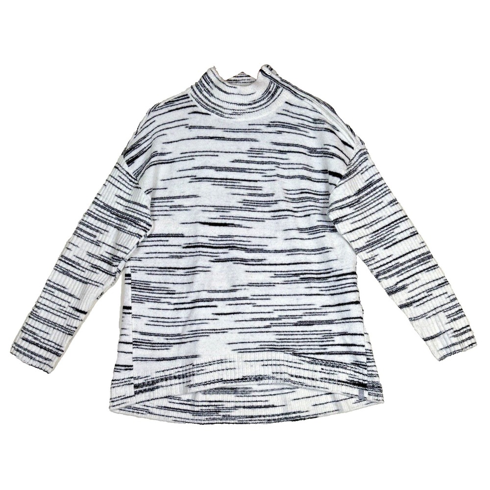 T by Talbots Womens Space Dye Mock Neck‎ Sweater Black White Shoulder Zip Size M